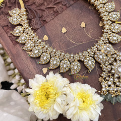 Vriksham Kundan Jadau White Maanga Neckpiece-Pastel Green Beads-J3707