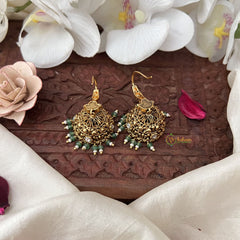 Vriksham Gold Look Alike Elephant Hook Jhumka-White-Pastel Green Bead-G18286