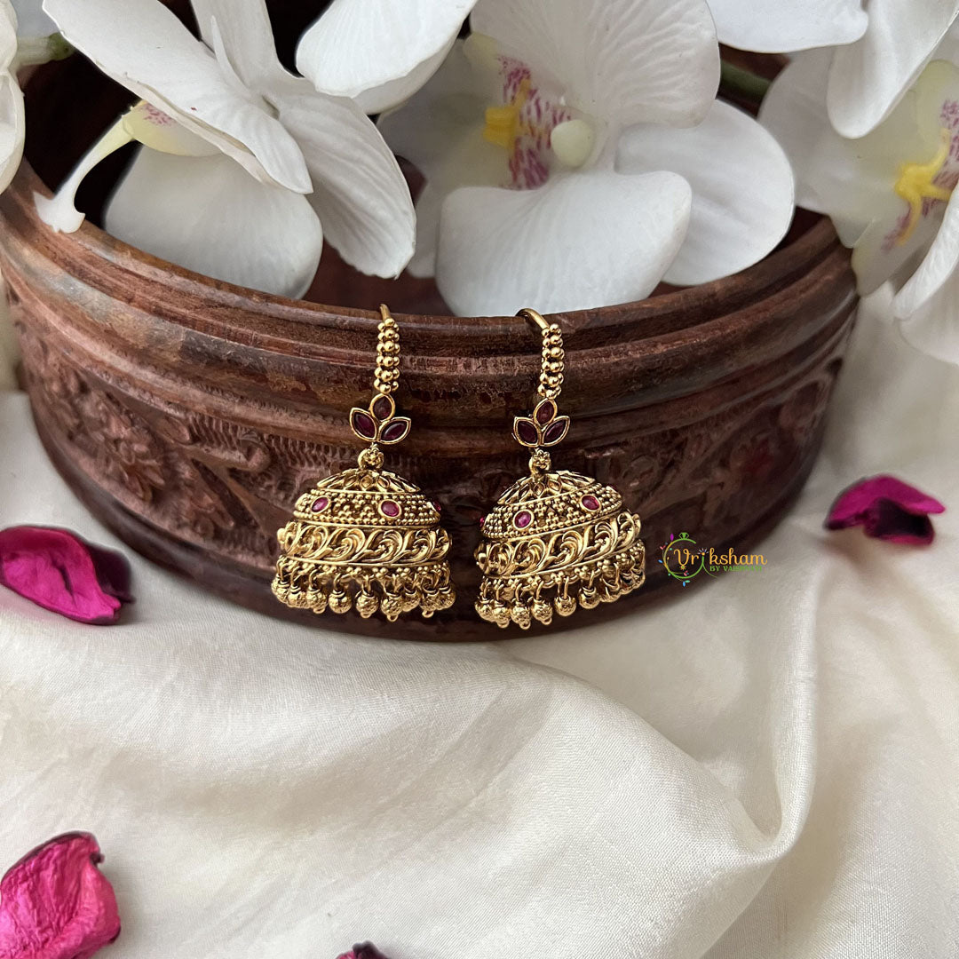 Vriksham Gold Look Alike Elegant Hook Jhumka-Red-Gold Bead-G18279