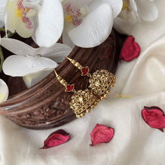 Vriksham Gold Look Alike Designer Hook Jhumka-Red-Gold Bead-G18278