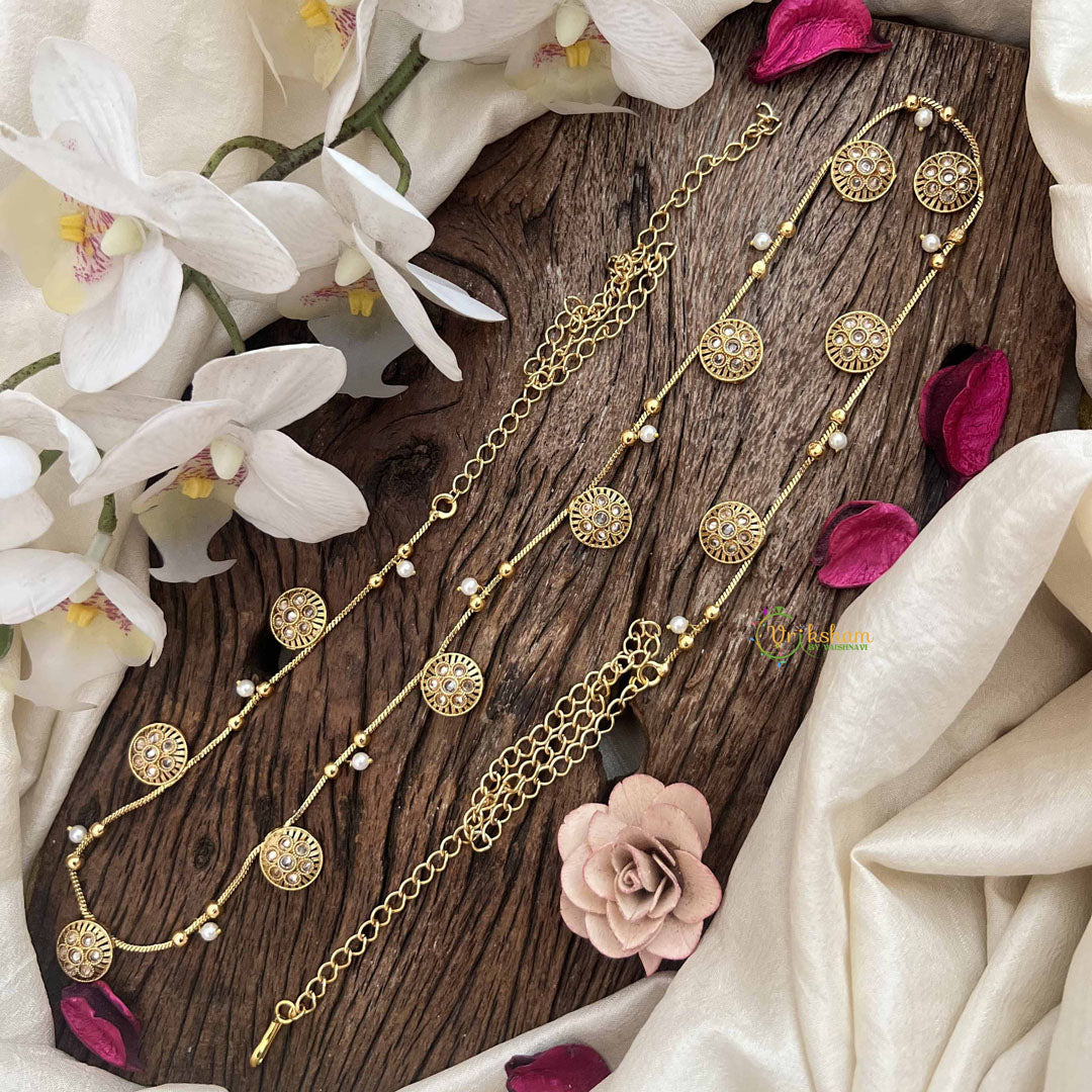 Vriksham Premium Gold Plated Round Floral Champ Hipchain-Pearls-G20782