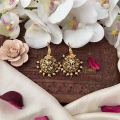 Vriksham Gold Look Alike Designer Hook Jhumka-Red-Gold Bead-G18278