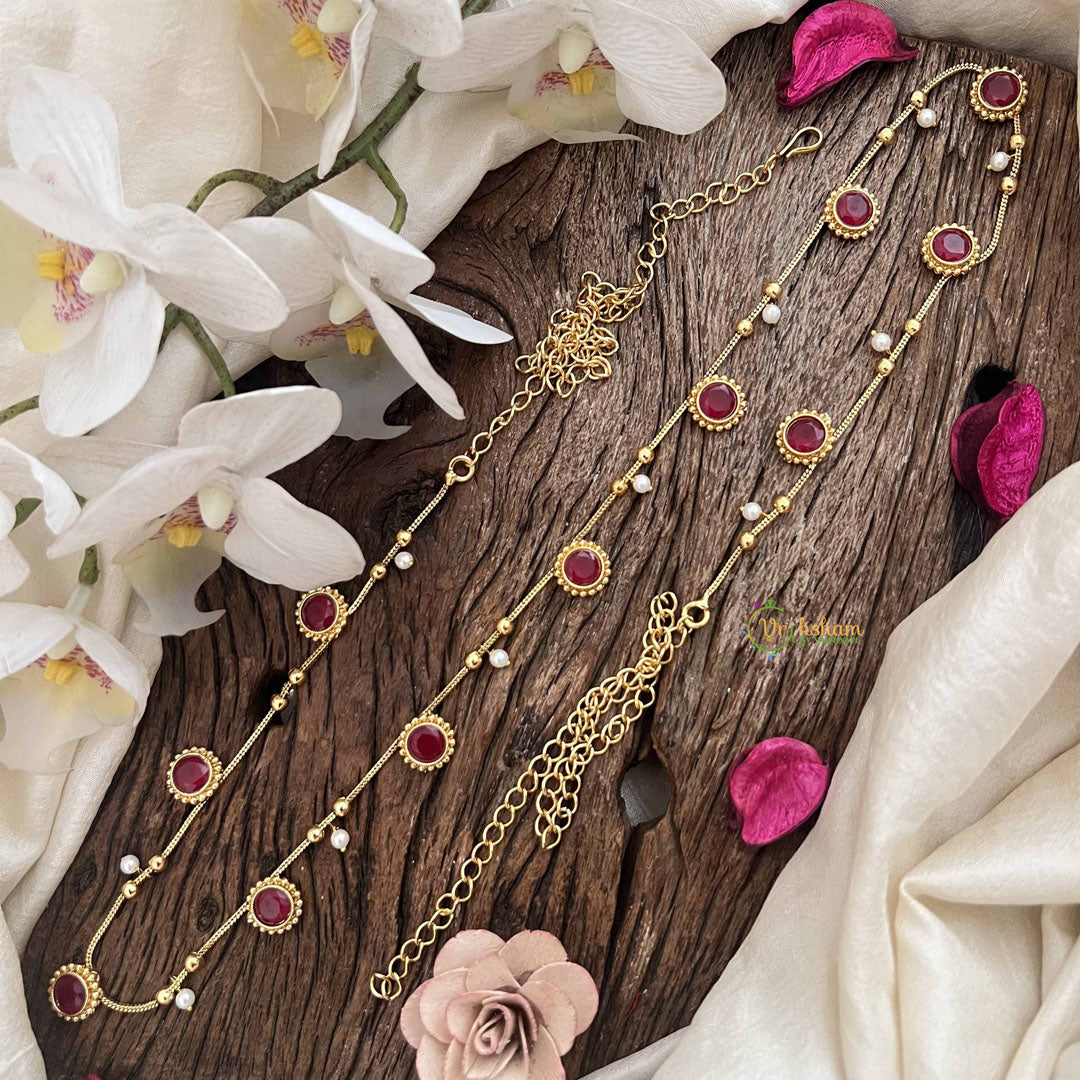 Vriksham Antique Gold Plated Round Ruby Champ Hipchain-Pearls-G20783