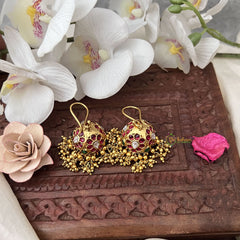 Vriksham Precious Kemp Hook Jhumkas-Gold Bead-G15134