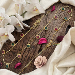 Vriksham Handcrafted Gold Pear Drop Champ & Golden Ball Hipchain-Red Green-G20784