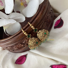 Vriksham Gold Look Alike Elephant Hook Jhumka-Green-Pastel Green Bead-G18287