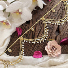 Vriksham Gold Plated Pear Champ Bridal Double Pearl layered Wave Hipchain-White-Pearls-G20779