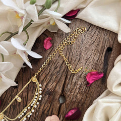 Vriksham Gold Plated Pear Champ Bridal Double Pearl layered Wave Hipchain-White-Pearls-G20779