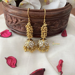 Vriksham Elegant White Stone Hook Jhumka-Gold Bead-G18281