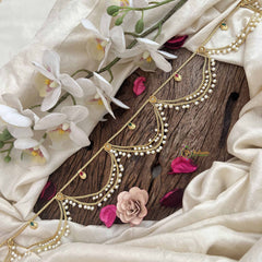 Vriksham Gold Plated Pear Champ Bridal Double Pearl layered Wave Hipchain-Red Green-Pearls-G20781