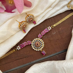 Gold Alike Ad Stone Floral Pendant Choker -Red-G12927