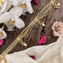 Vriksham Antique Gold Flgaro & Half Moon Drop Champ Hipchain-White-Pearls-G20787