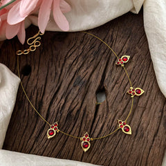 Red Kemp Stone Pendant Invisible Chain Neckpiece -G12760