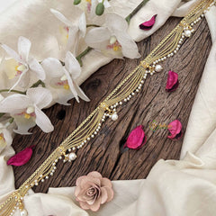 Vriksham Traditional Gold 5 layered & Pearls Drop Champ Hipchain-White-Pearls-G20788
