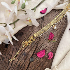 Vriksham Traditional Gold 5 layered & Pearls Drop Champ Hipchain-White-Pearls-G20788