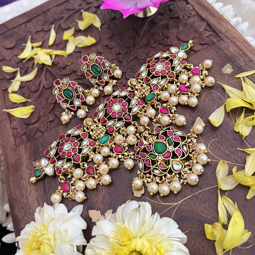 Vriksham Elegant Kundan Jadau Floral Lakshmi Choker-Off White Beads-J3708
