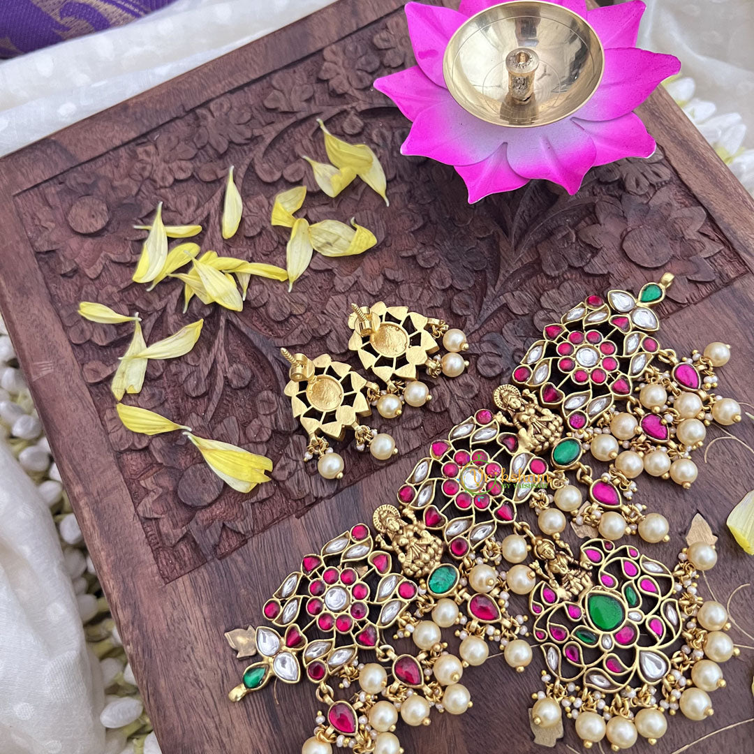Vriksham Elegant Kundan Jadau Floral Lakshmi Choker-Off White Beads-J3708