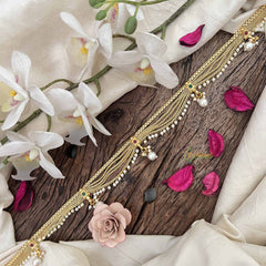 Vriksham Traditional Gold 5 layered & Pearls Drop Champ Hipchain-Green Red-Pearls-G20791