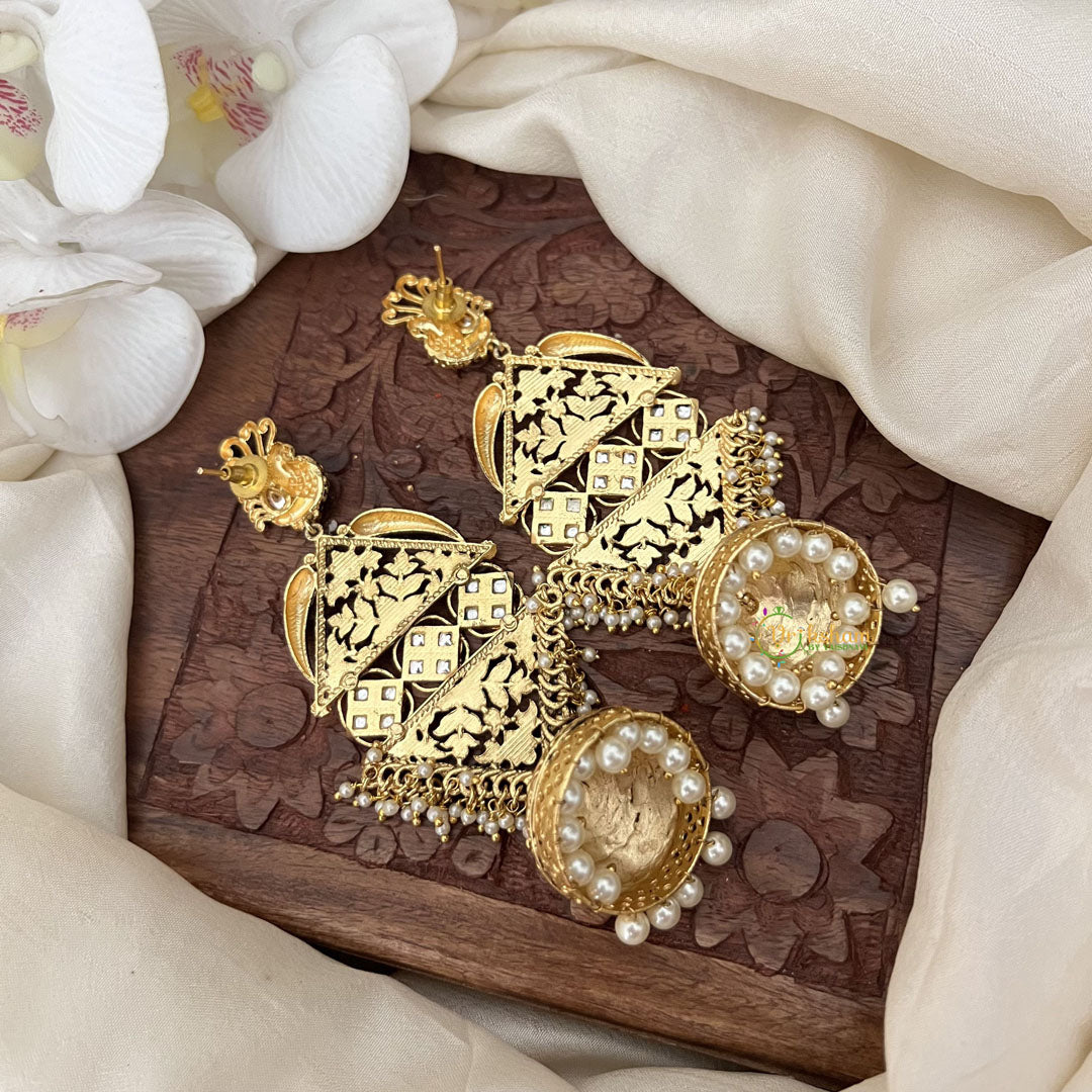 Vriksham Premium Bridal Three Tire Designer Jhumkas-Green White-G18216