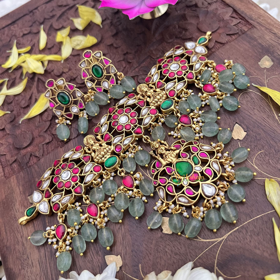 Vriksham Elegant Kundan Jadau Floral Lakshmi Choker-Pastel Green Beads-J3710