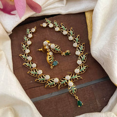 Elegant Green AD Stone Short Neckpiece-Leaf-G12908