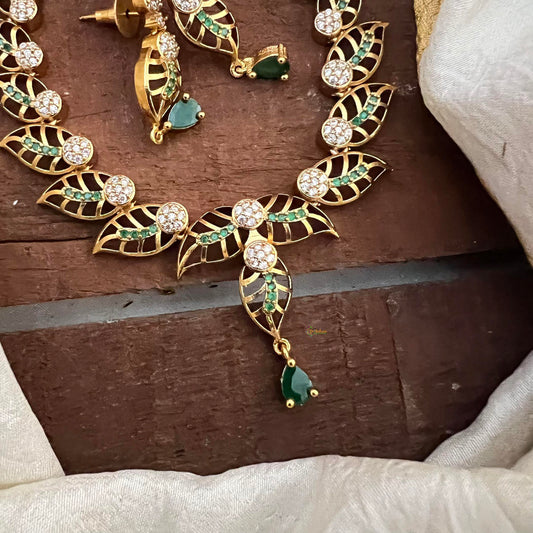 Elegant Green AD Stone Short Neckpiece-Leaf-G12908