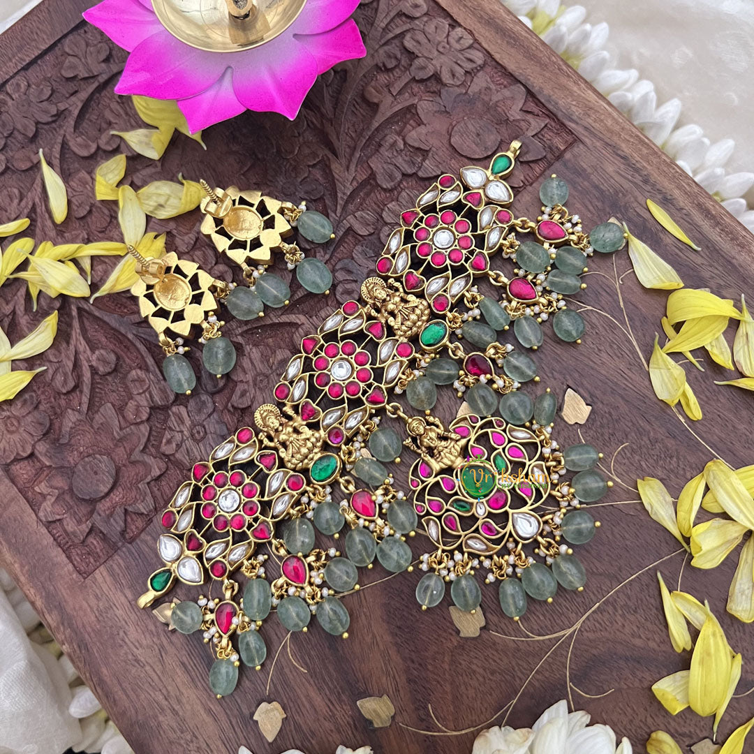 Vriksham Elegant Kundan Jadau Floral Lakshmi Choker-Pastel Green Beads-J3710