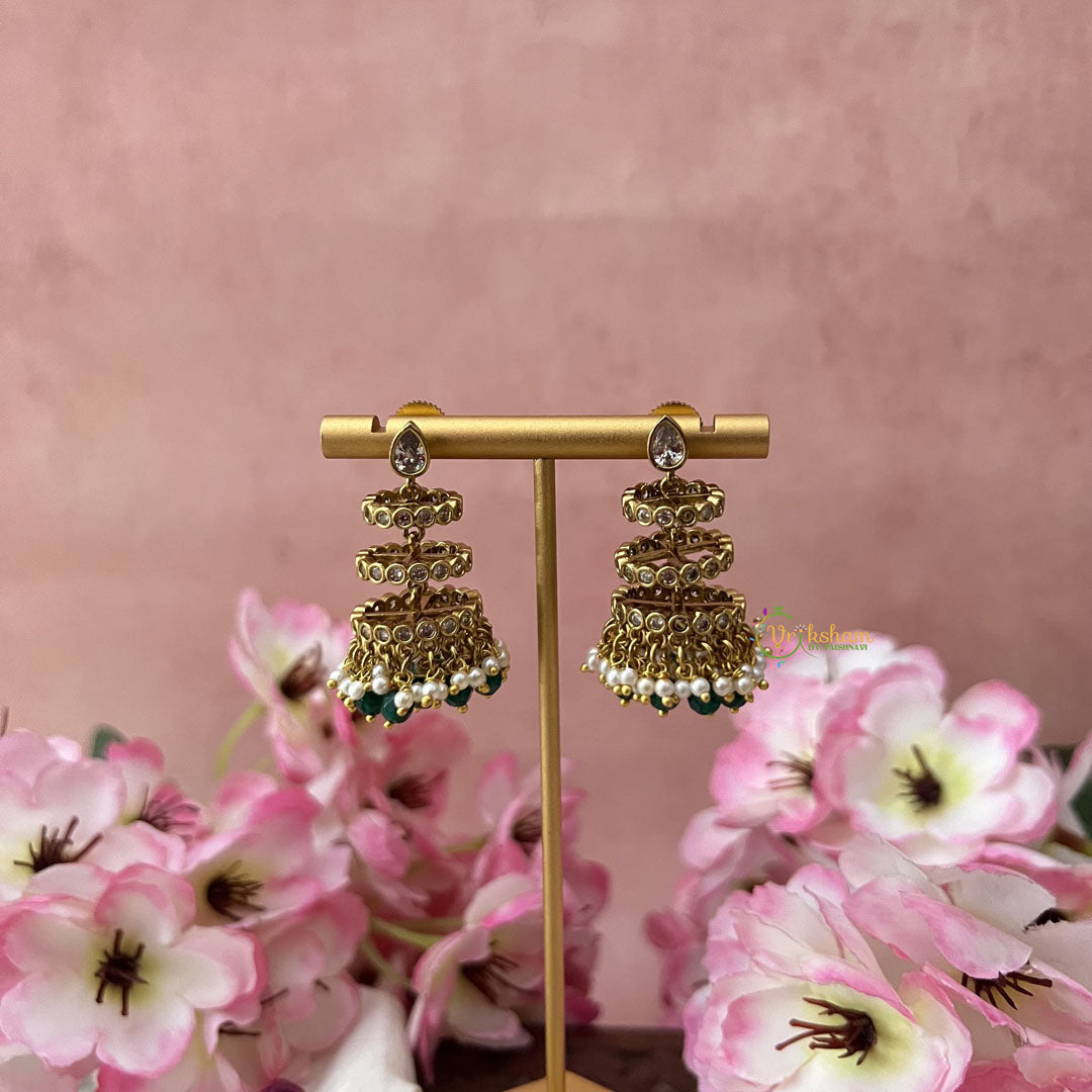 Vriksham Designer Jhumka Style Earrings-Pearls-Green Bead-G18194