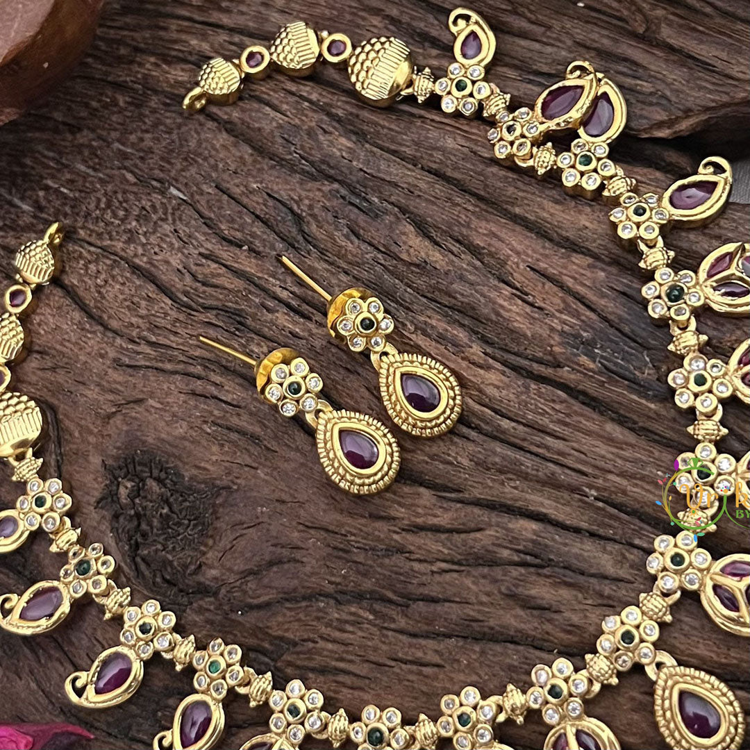 Vriksham Premium Maanga AD Stone Choker Short Neckpiece-Red Green-G15907