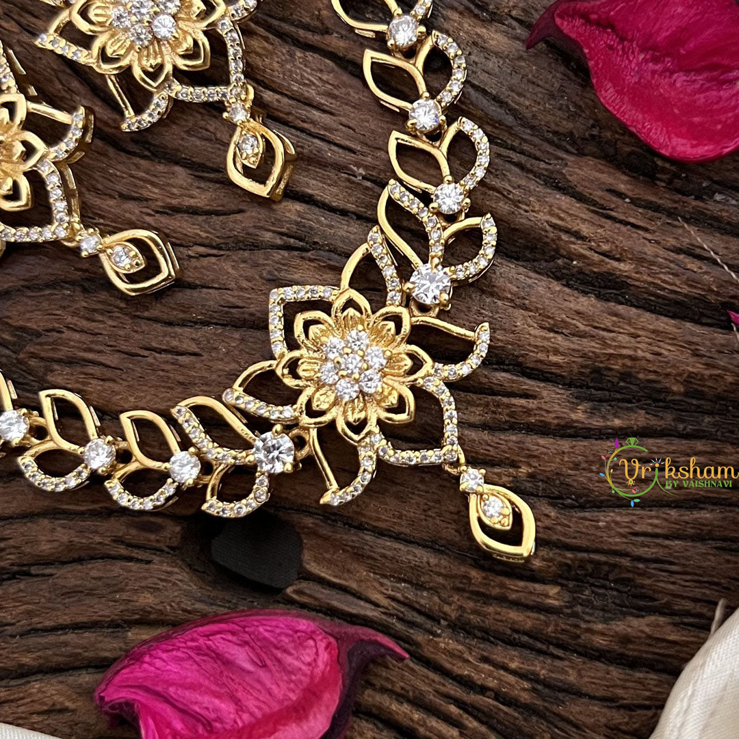 Vriksham Gold Look Alike Floral AD Stone Neckpiece-G16348