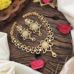 Vriksham Gold Look Alike Floral AD Stone Neckpiece-G16348