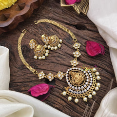 Vriksham AD Stone Lakshmi Pendant Short Neckpiece-Pearl-G15951