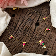 Unique Kundan Pendant Invisible Chain Neckpiece -Lotus -G12754