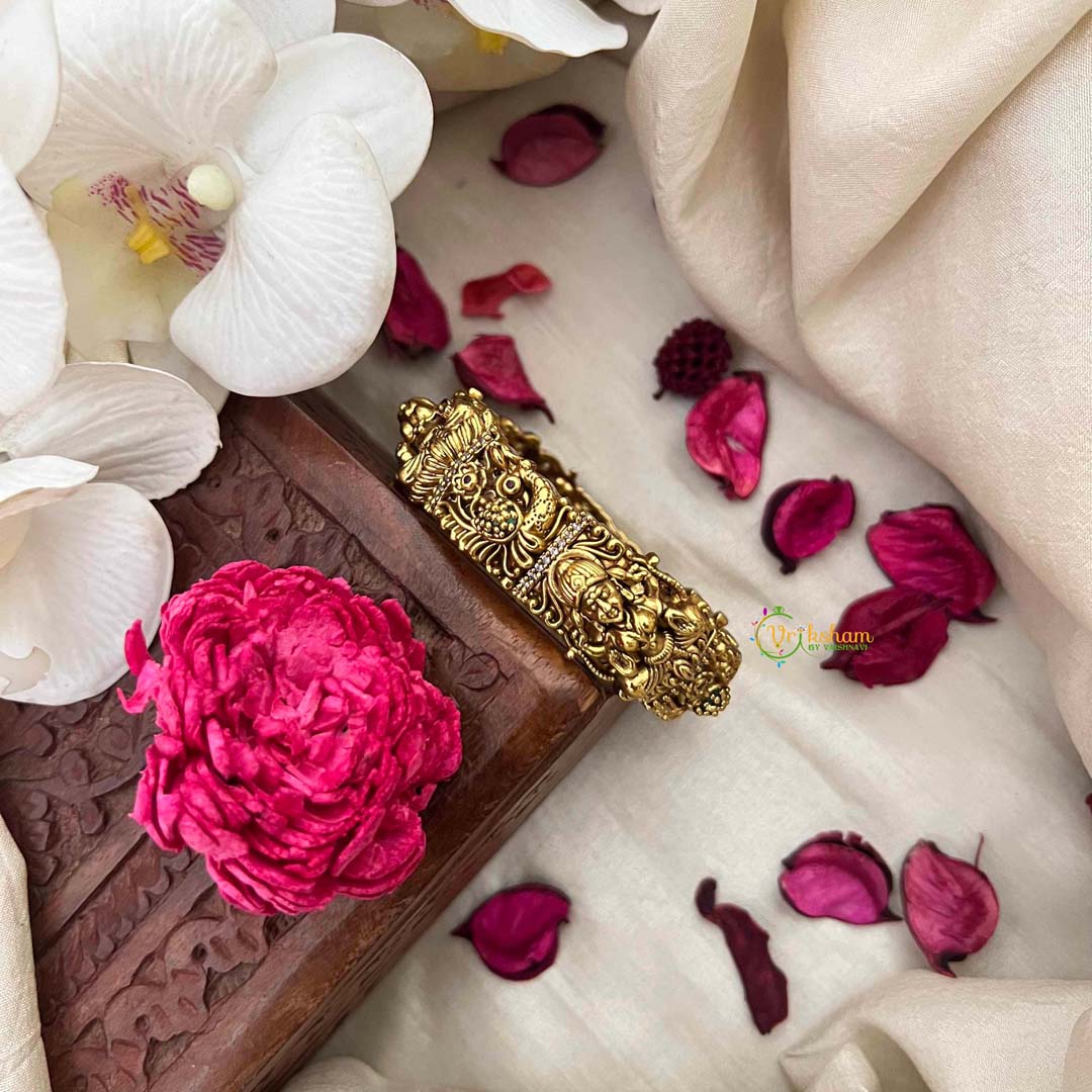 Vriksham Golden Lakshmi & Peacock Feather Crystals Bangles Kada-G21620