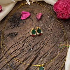 Vriksham Peacock Pendant 2 Layered Jadau Invisible Chain-Red Green-G16128