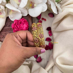 Vriksham Classic Red Floral Golden Design Style Bangles-Red-G21617