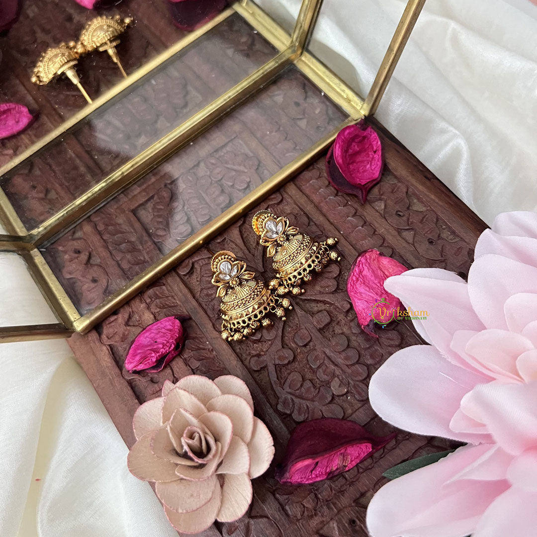 Vriksham Gold Look Alike Half Jhumka-White-Gold Bead-G18300