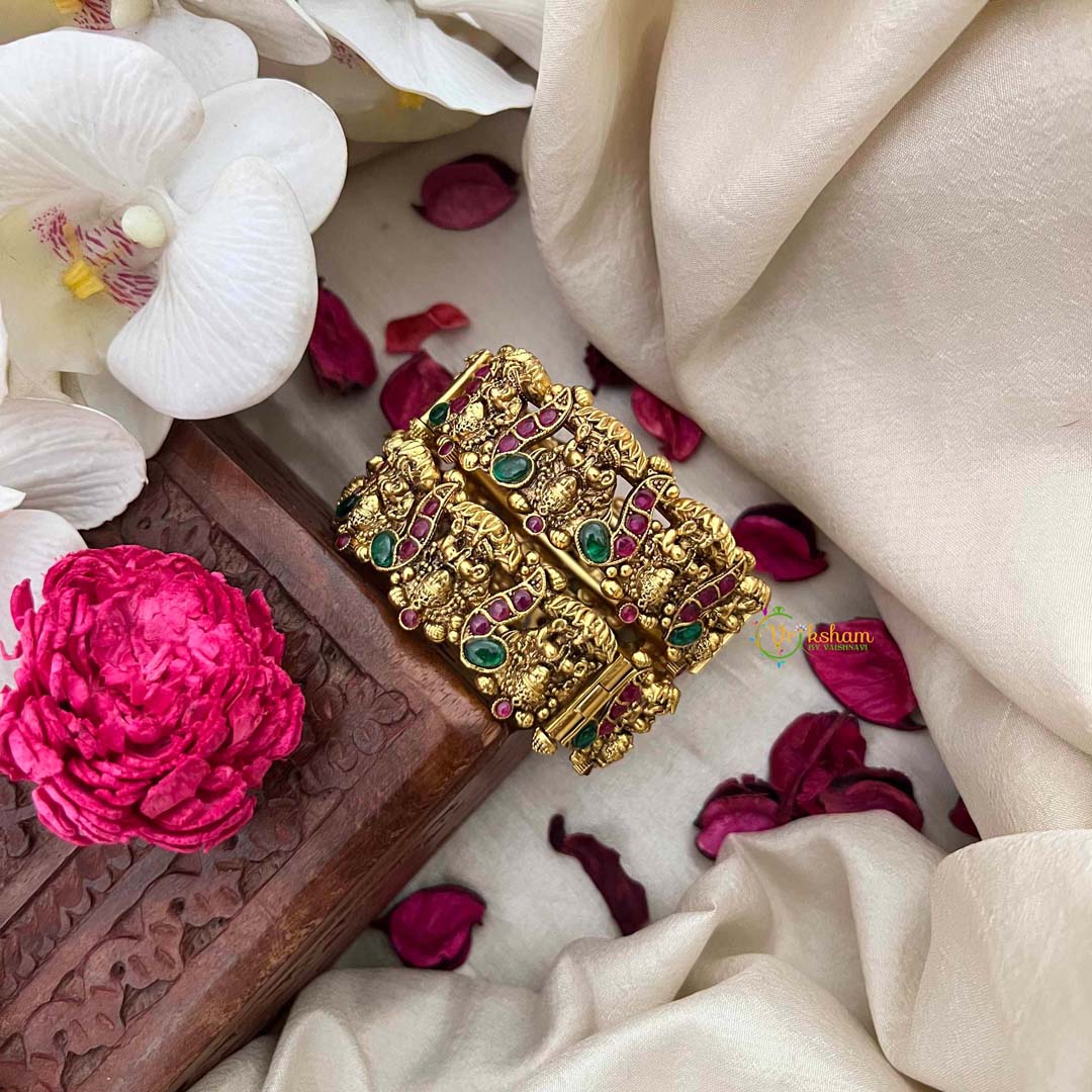 Vriksham Lakshmi Idol & Peacock Golden Design Style Bangles-Red Green-G21618