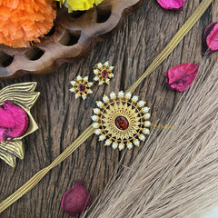 Vriksham Gold Look Alike Oval Pendant Addigai-Red-Pearl-G16301
