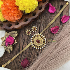 Vriksham Gold Look Alike Oval Pendant Addigai-Red-Pearl-G16301