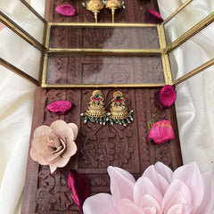 Vriksham Gold Look Alike Half Jhumka-Red Green-Pastel Green Bead-G18298