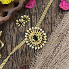 Vriksham Gold Look Alike Oval Pendant Addigai-Green-Pearl-G16302