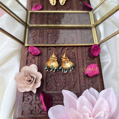 Vriksham Gold Look Alike Half Jhumka-Red Green-Pastel Green Bead-G18298