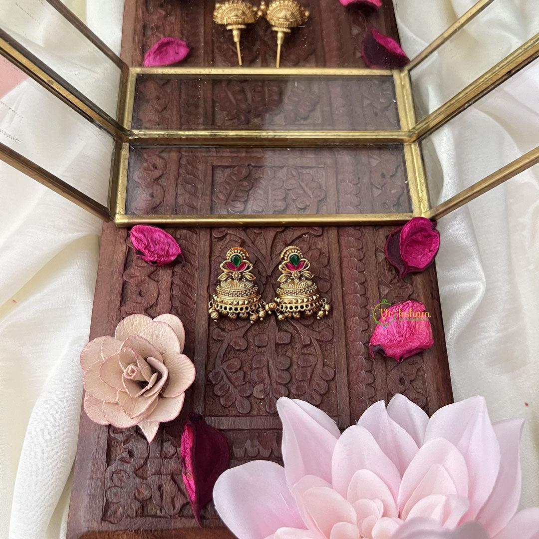 Vriksham Gold Look Alike Half Jhumka-Red Green-Gold Bead-G18299