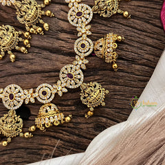 Vriksham Exquisite AD Stone Lakshmi Short Neckpiece-Red-Gold Bead-G16324
