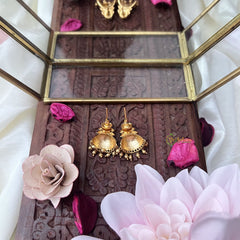 Vriksham Gold Look Alike Half Jhumka-Red Green-Gold Bead-G18299