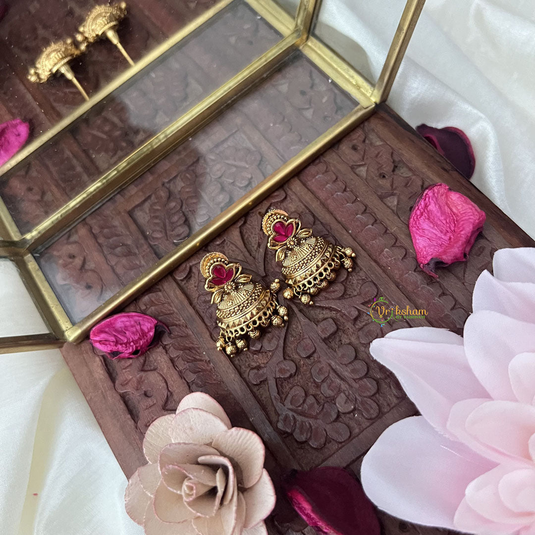 Vriksham Gold Look Alike Half Jhumka-Red-Gold Bead-G18296