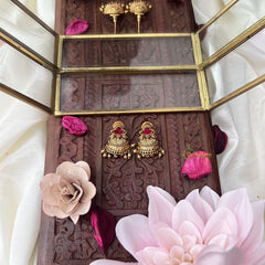 Vriksham Gold Look Alike Half Jhumka-Red-Gold Bead-G18296