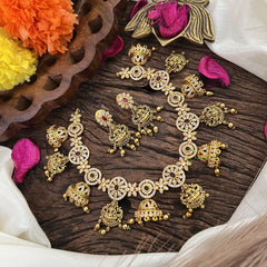 Vriksham Exquisite AD Stone Lakshmi Short Neckpiece-Red-Gold Bead-G16324