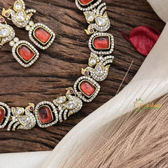 Vriksham Premium Maroon AD Stone Peacock Neckpiece-G16330